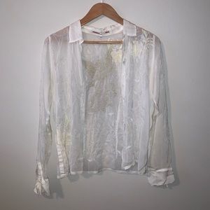 See Sheer White Embroidered Shirt